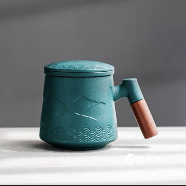 “Mountain” - Handmade Embossed Ceramic Tea Mug With Wooden Handle and Removable Infuser - Image 10